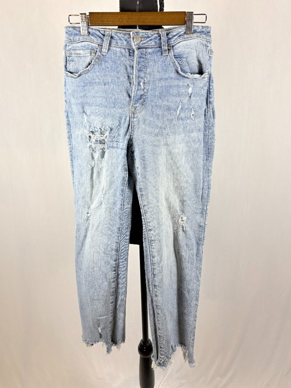 Insane Gene | Distressed Slim Straight Jeans | 29 | Light Wash Raw Hem Denim